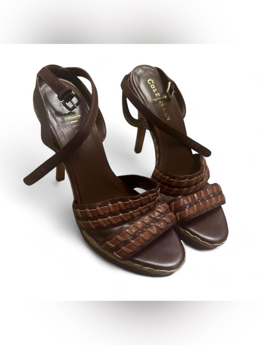 Cole Haan Brown Woven Leather High-Heel Sandals Women’s Size 6